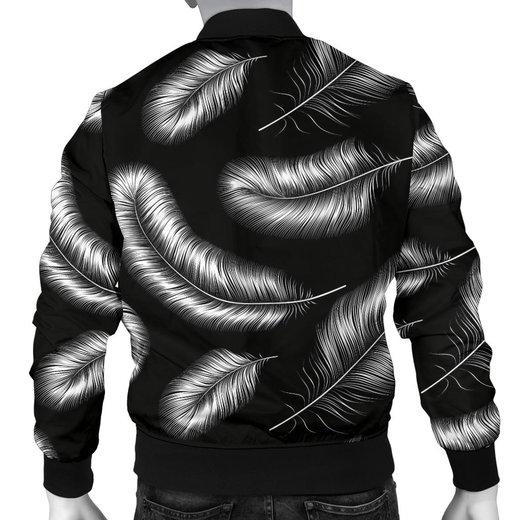 Feather Black White Design Print Men Bomber Jacket