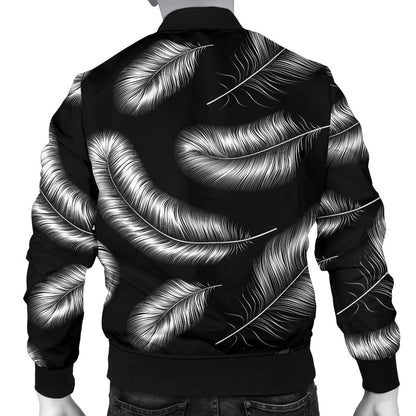 Feather Black White Design Print Men Bomber Jacket