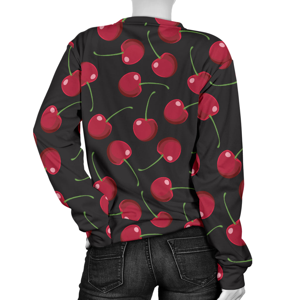 Cherry Black Background Women Long Sleeve Sweatshirt