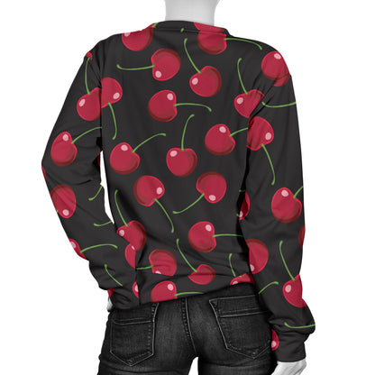 Cherry Black Background Women Long Sleeve Sweatshirt