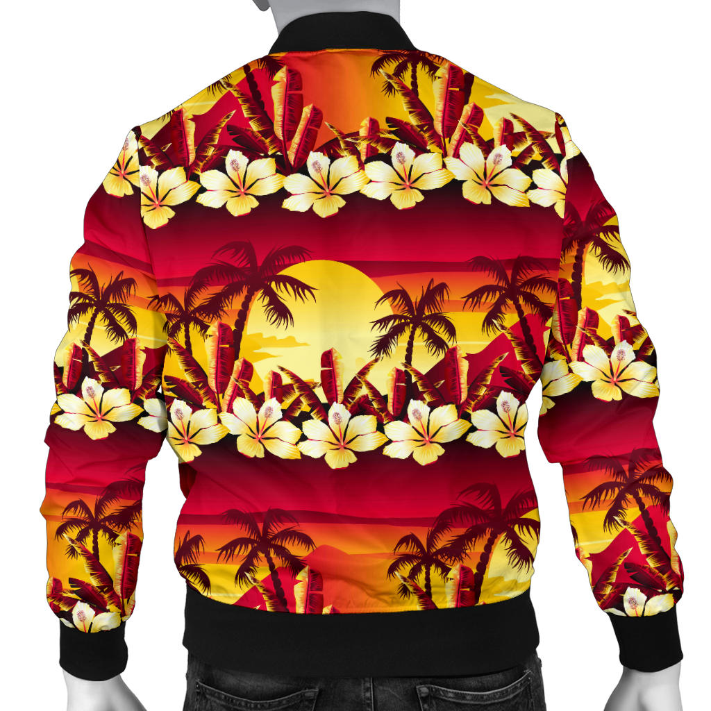 Hawaiian Tropical Sunset Hibiscus Print Men Bomber Jacket