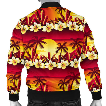 Hawaiian Tropical Sunset Hibiscus Print Men Bomber Jacket