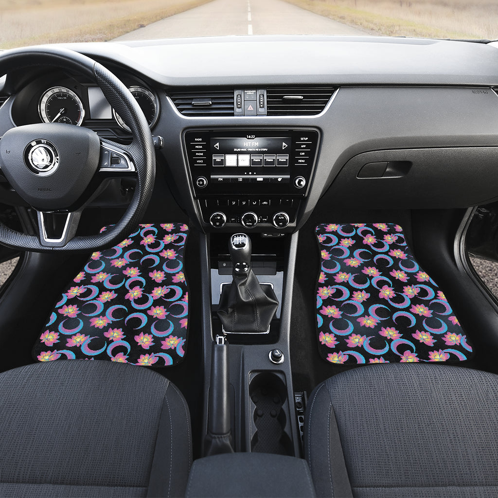 Lotus with Moon Pink Print Themed Car Floor Mats Front Back