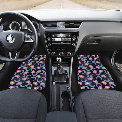 Lotus with Moon Pink Print Themed Car Floor Mats Front Back