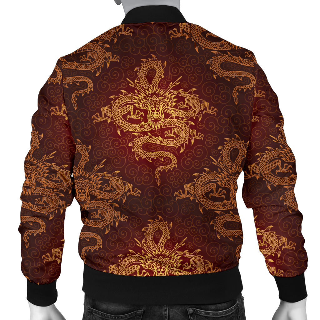 Chinese Dragons Gold Design Men Bomber Jacket