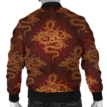 Chinese Dragons Gold Design Men Bomber Jacket