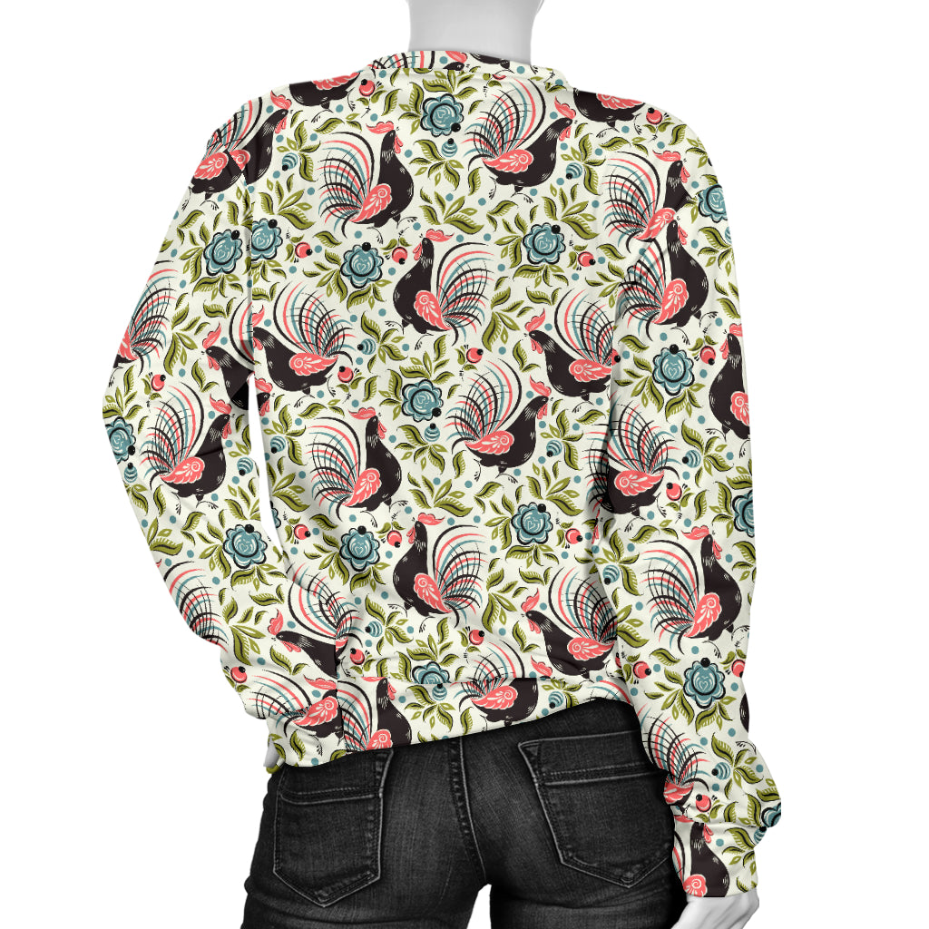 Rooster Print Design Women Long Sleeve Sweatshirt