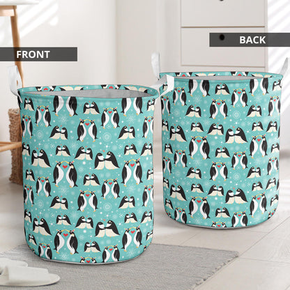 Penguin Love Print Laundry Basket