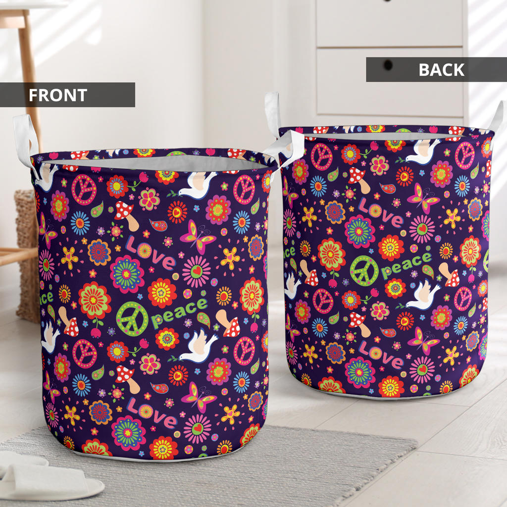 Flower Power Peace Design Print Laundry Basket
