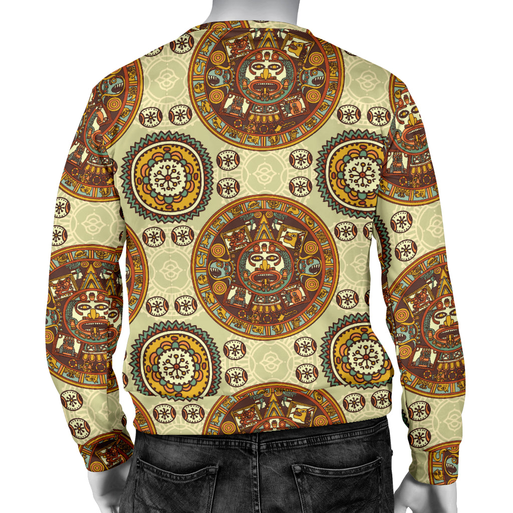 Calendar Aztec Themed Print Pattern Men Long Sleeve Sweatshirt