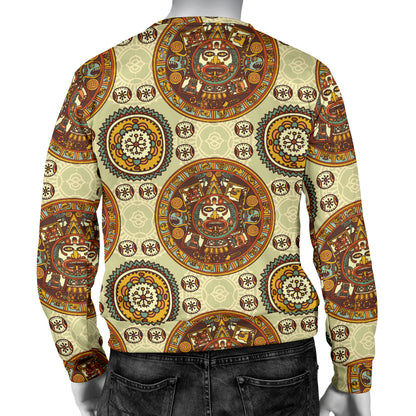 Calendar Aztec Themed Print Pattern Men Long Sleeve Sweatshirt