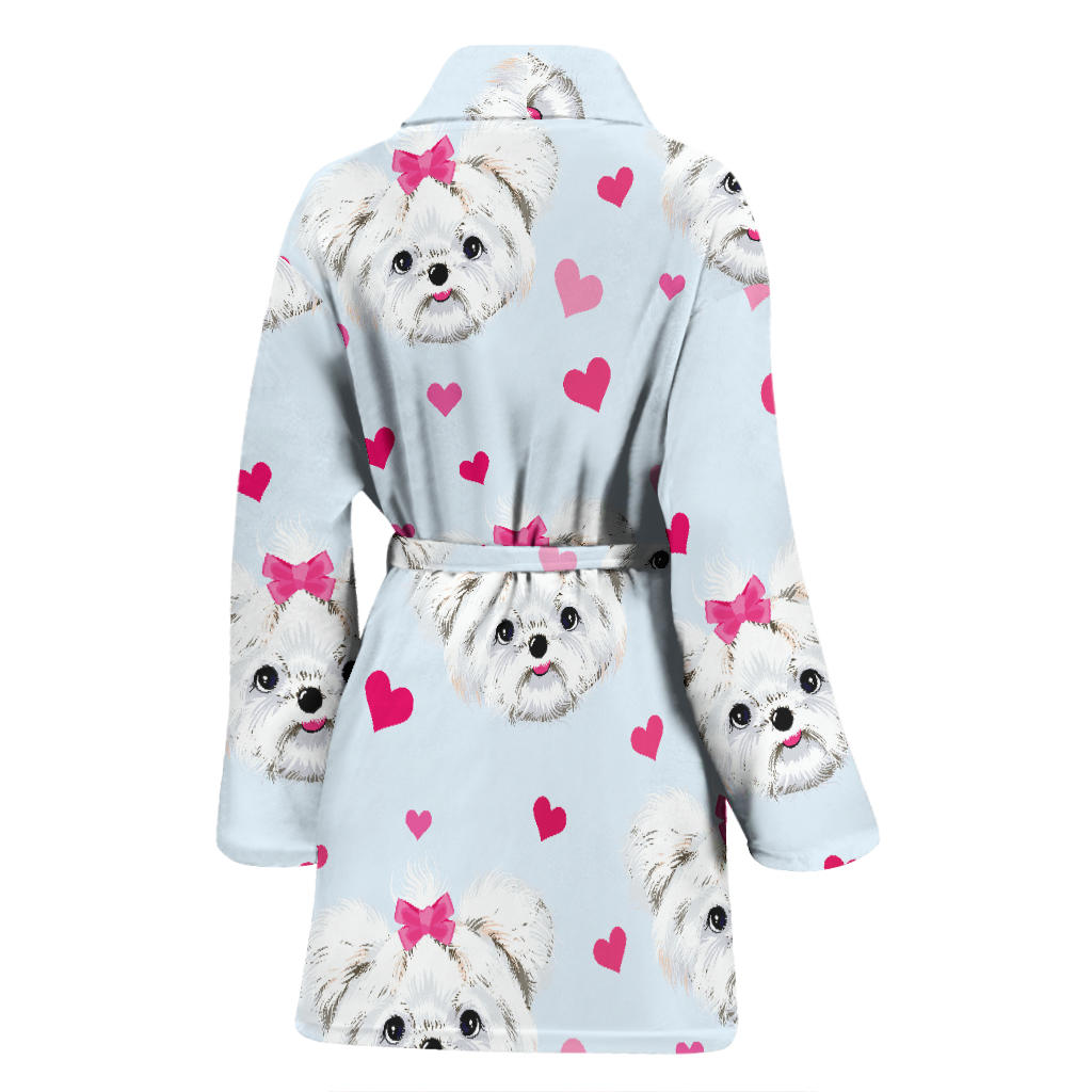 Maltese Pattern Print Design 03 Women Bathrobe