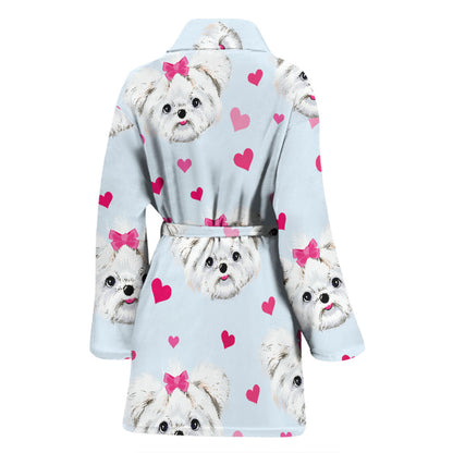 Maltese Pattern Print Design 03 Women Bathrobe