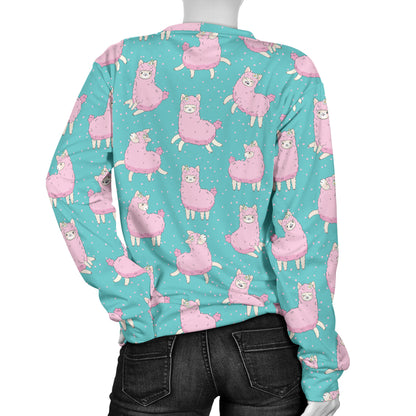 Alpaca Cartoon Design Themed Print Women Long Sleeve Sweatshirt