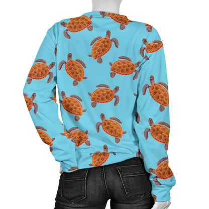 Brow Sea Turtle Print Pattern Women Long Sleeve Sweatshirt