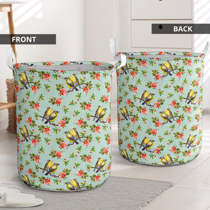 Bird with Red Flower Print Pattern Laundry Basket