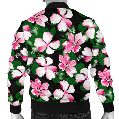 Hibiscus Pink Flower Hawaiian Print Men Bomber Jacket