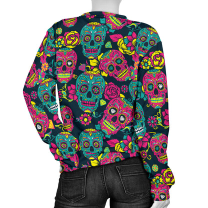 Sugar Skull Floral Design Themed Print Women Long Sleeve Sweatshirt
