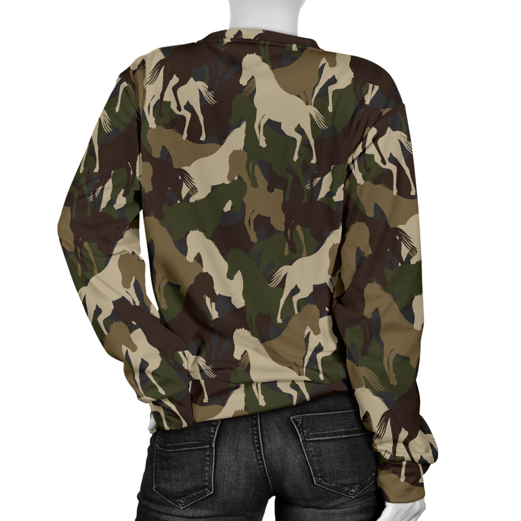 Horse Camo Themed Design Print Women Long Sleeve Sweatshirt