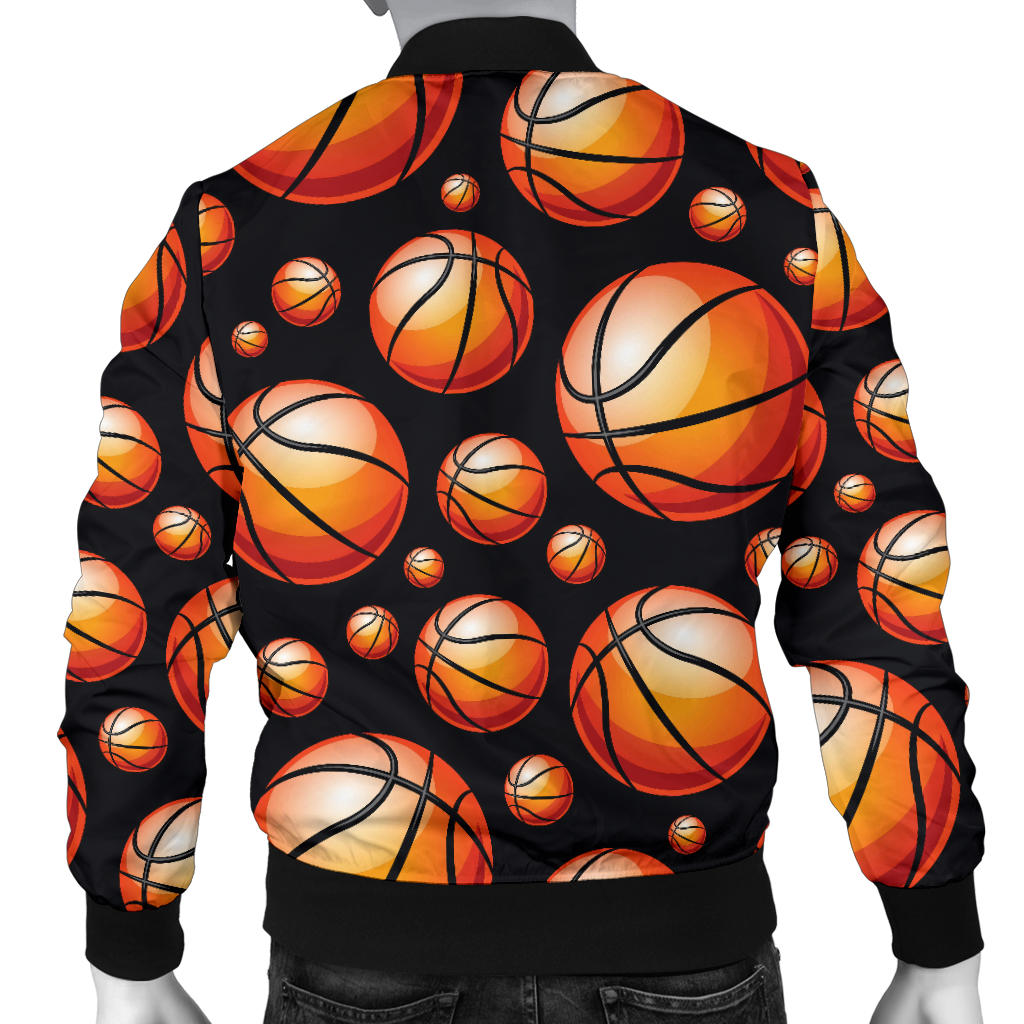 Basketball Black Background Pattern Men Bomber Jacket