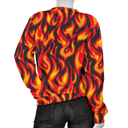 Flame Fire Print Pattern Women Long Sleeve Sweatshirt