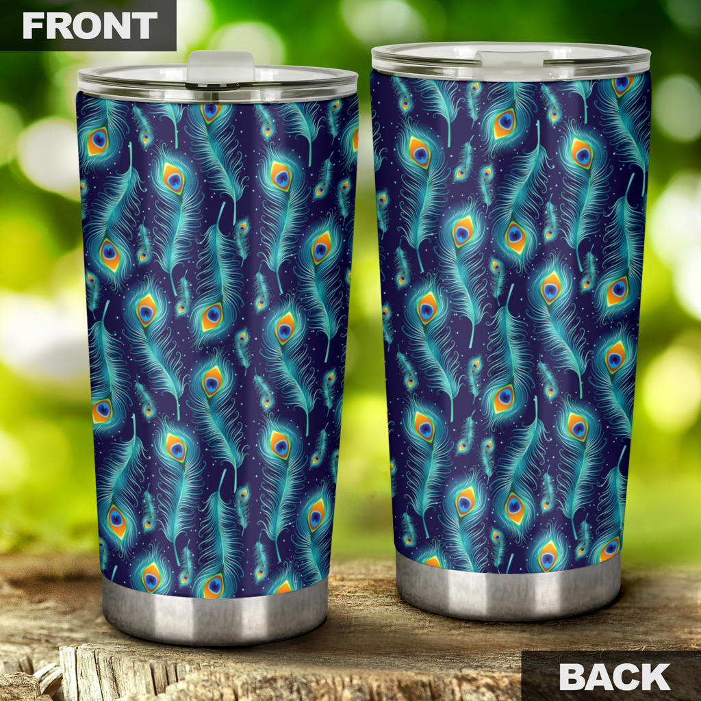 Peacock Feather Blue Design Print Tumbler