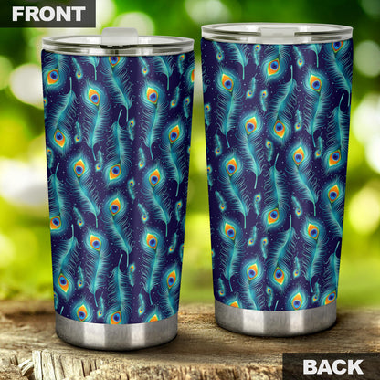 Peacock Feather Blue Design Print Tumbler