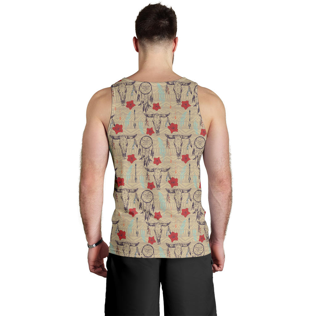 Native Buffalo Head Themed Design Print Men Tank Top