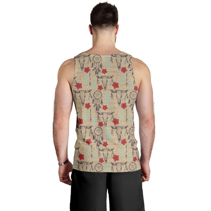 Native Buffalo Head Themed Design Print Men Tank Top