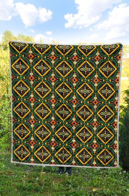 Kente Green Design African Print Quilt Bedspread