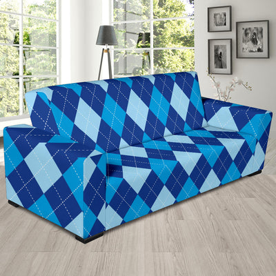 Argyle Blue Pattern Print Design 02 Sofa Slipcover