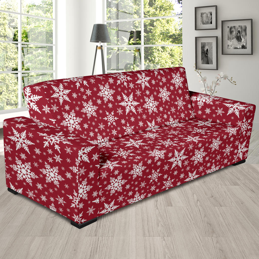 Snowflake Red Print Design LKS302 Sofa Slipcover