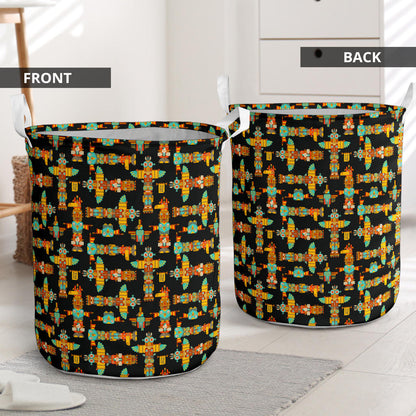 Totem Pole Cartoon Print Laundry Basket