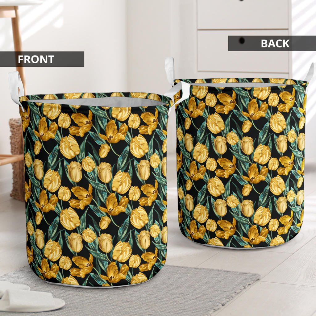 Elegant Yellow Tulip Print Laundry Basket
