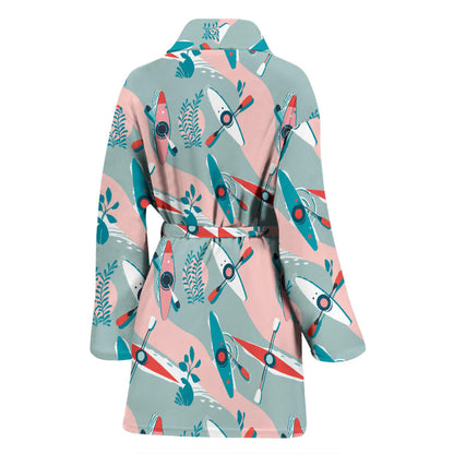 Kayak Pattern Print Design 05 Women Bathrobe