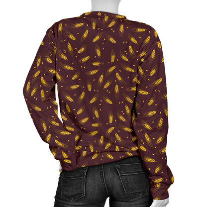 Agricultural Gold Wheat Print Pattern Women Long Sleeve Sweatshirt