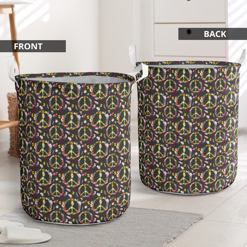 Peace Sign flowers Design Print Laundry Basket