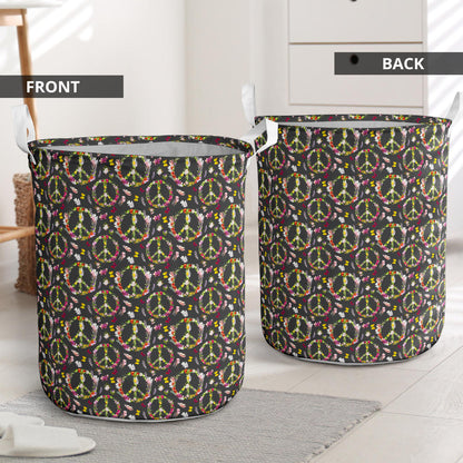 Peace Sign flowers Design Print Laundry Basket