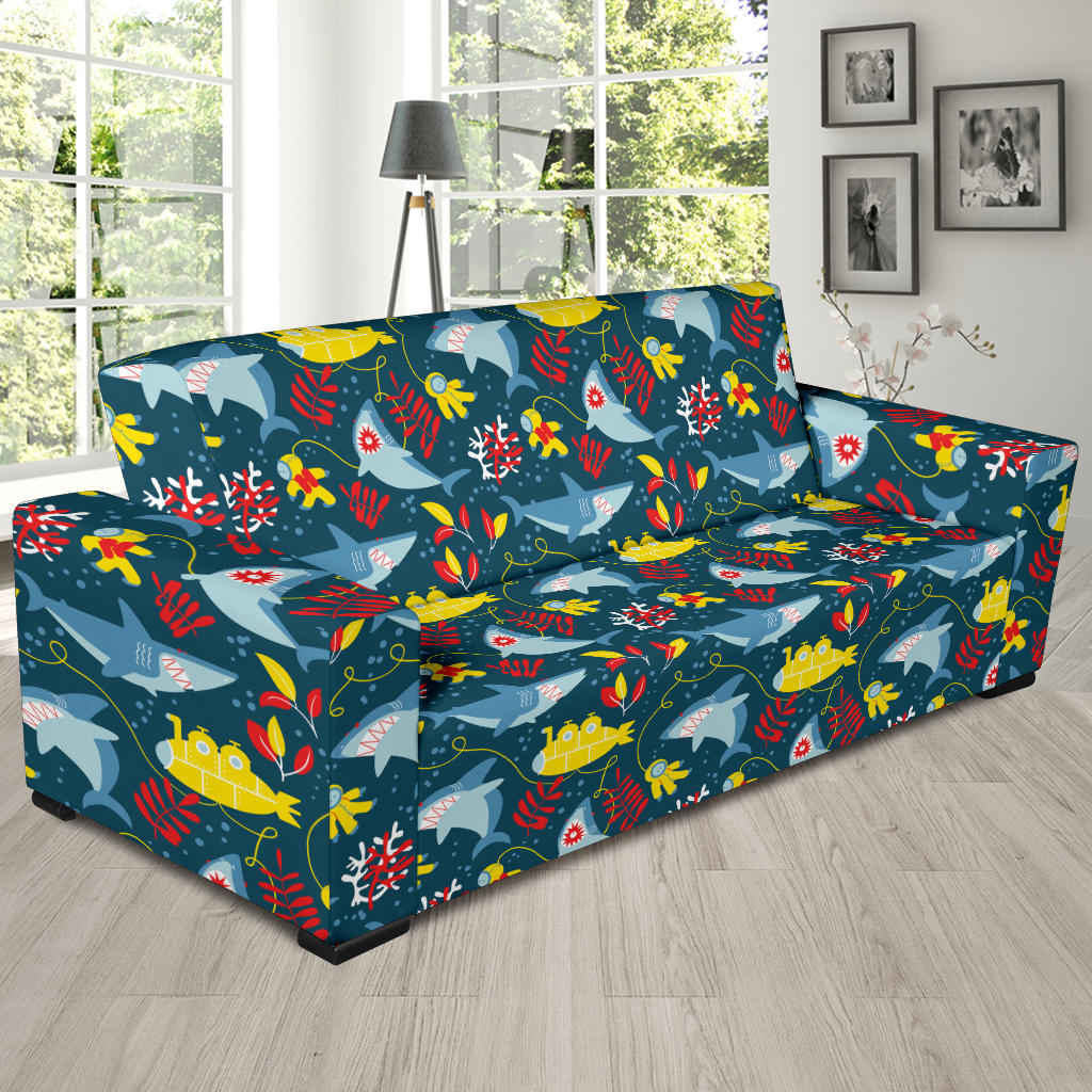Scuba With Sharks Print Design LKS303 Sofa Slipcover