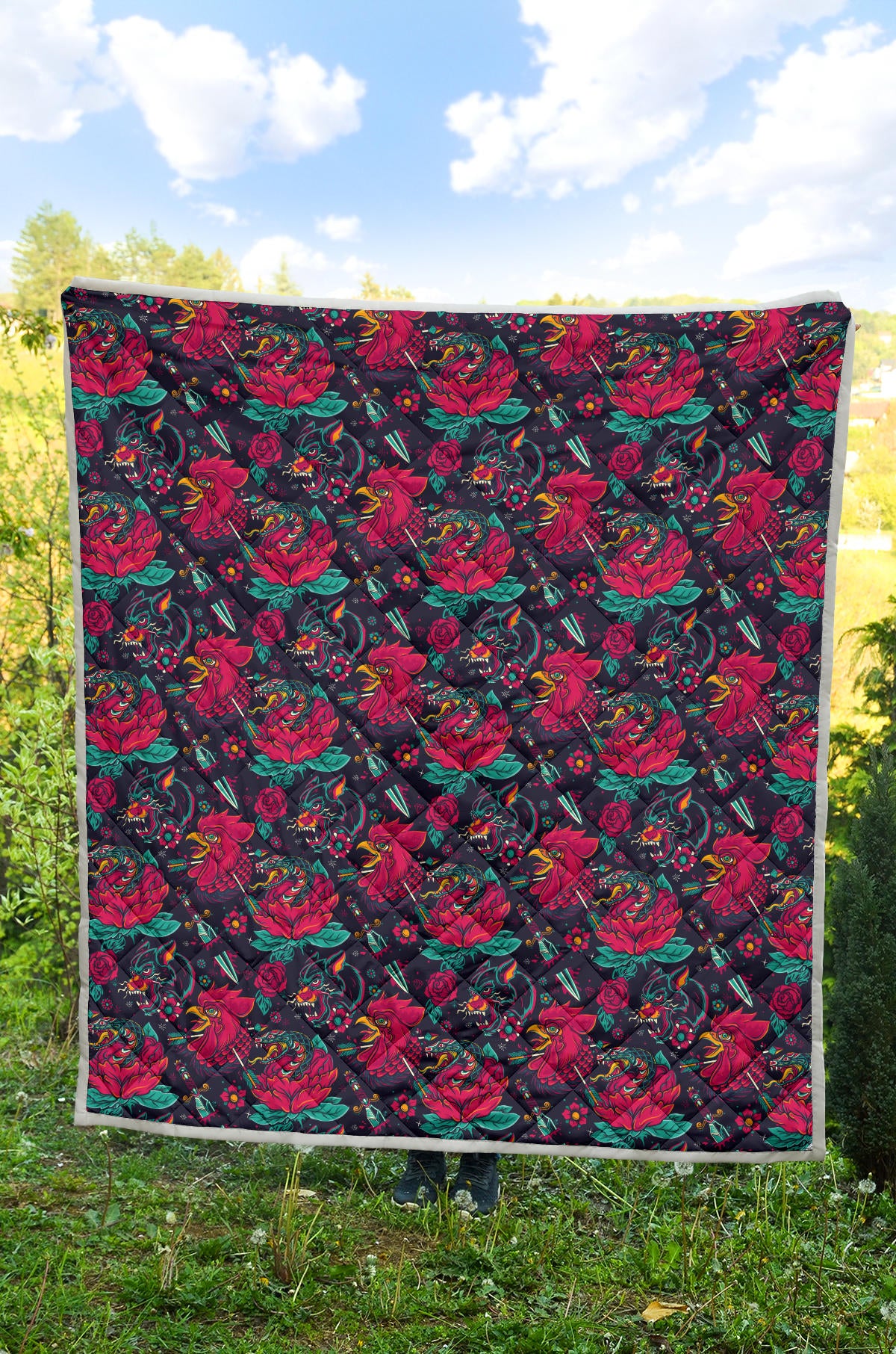 Old School Tattoo Print Quilt Bedspread