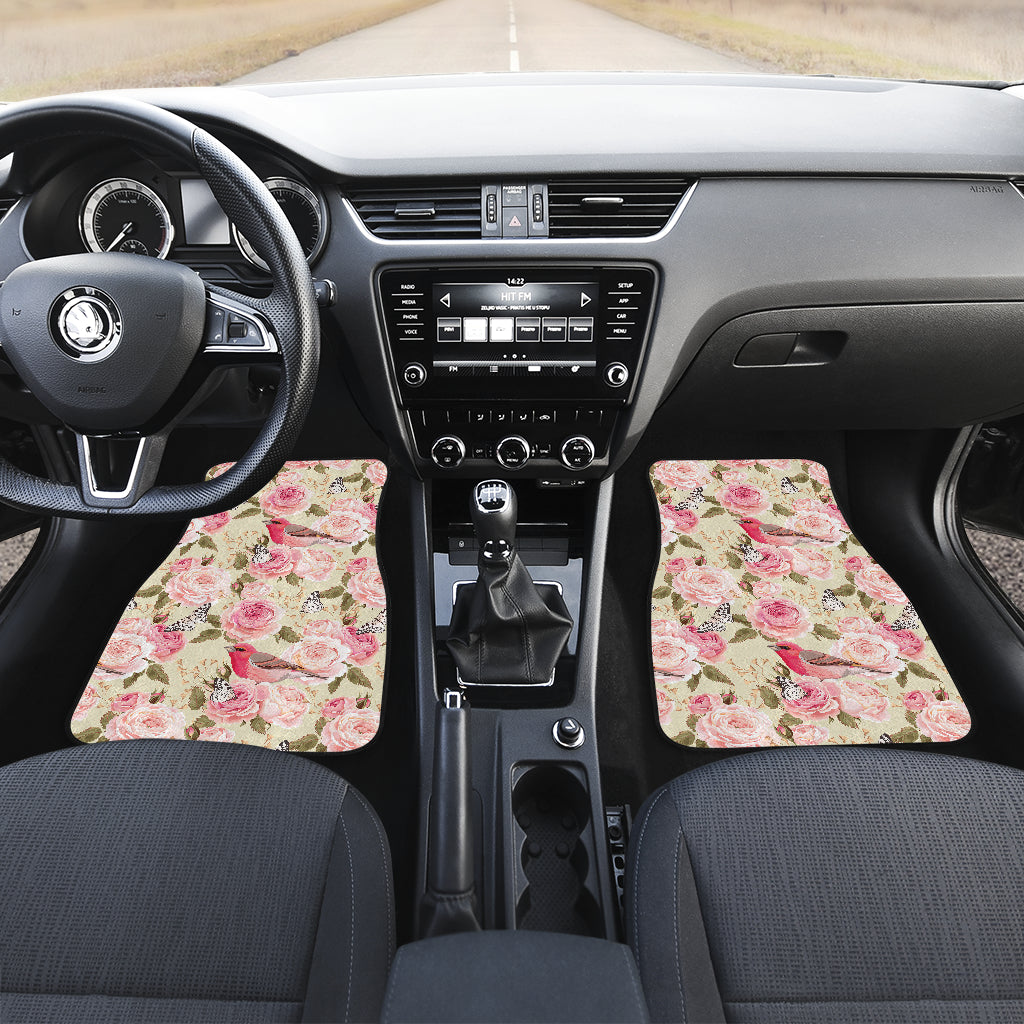 Bird Butterfly Pink Flower Print Pattern Car Floor Mats Front Back