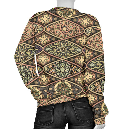 Mandala Motif Themed Design Print Women Long Sleeve Sweatshirt