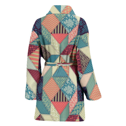 Patchwork Pattern Print Design 02 Women Bathrobe
