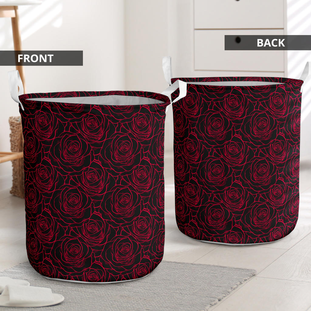 Red Rose Design Print Laundry Basket