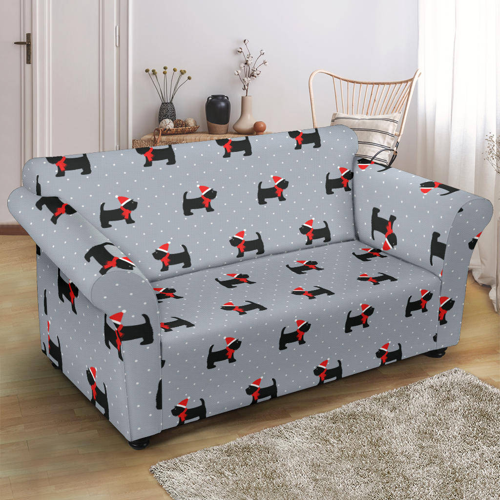 Scottish Christmas Themed Terriers Print Design LKS3018 Loveseat Couch Slipcover