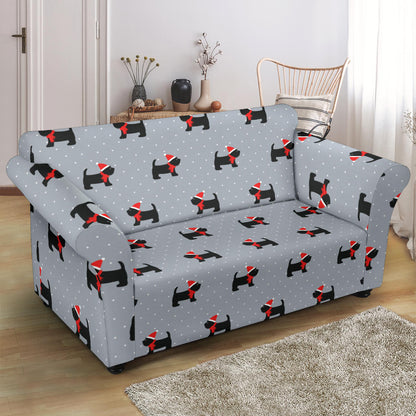 Scottish Christmas Themed Terriers Print Design LKS3018 Loveseat Couch Slipcover