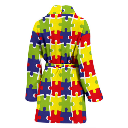 Autism Awareness Pattern Print Design 03 Women Bathrobe