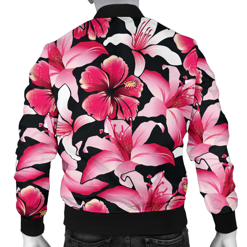 Flower Hawaiian Pink Red Hibiscus Print Men Bomber Jacket