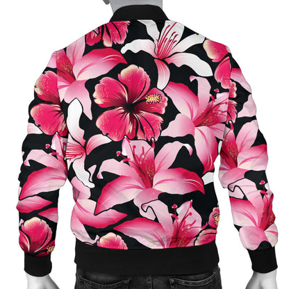 Flower Hawaiian Pink Red Hibiscus Print Men Bomber Jacket