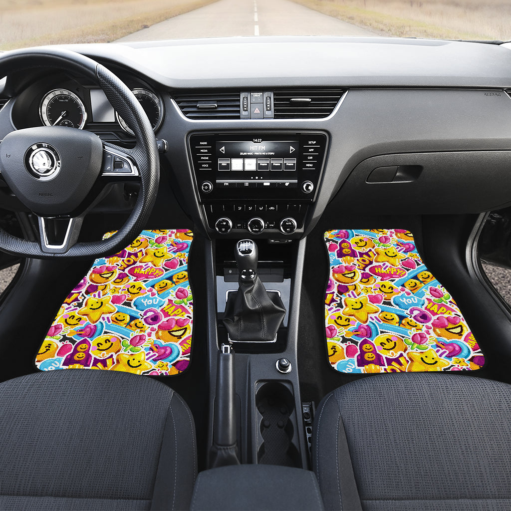 Emoji Sticker Print Pattern Car Floor Mats Front Back